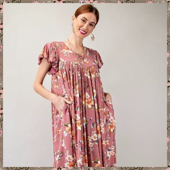 EASEL Flowy Oversized Ultra Wide Leg Romper Ruffled Bubble Sleeves Keyhole Back - Picture 5 of 16